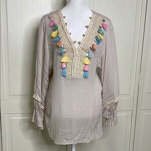 Soft surroundings Clementine Natural 
Tassel Tunic No Tags Sz M-L